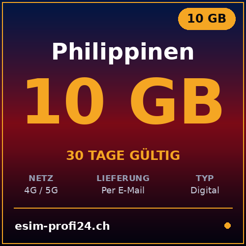 eSIM Philippinen – 10 GB / 30 Tage — eSIM Datenpaket kaufen, sofort per E-Mail | eSIMProfi24