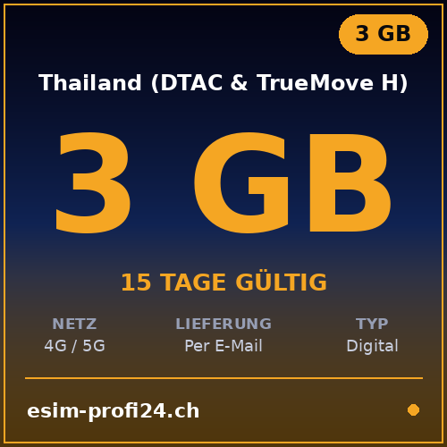 eSIM Thaïlande (DTAC & TrueMove H) – 3 Go / 15 jours — eSIM Datenpaket kaufen, sofort per E-Mail | eSIMProfi24