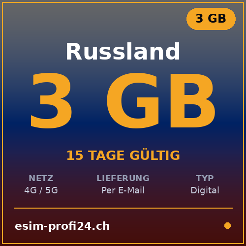 eSIM Russie – 3 Go / 15 jours — eSIM Datenpaket kaufen, sofort per E-Mail | eSIMProfi24