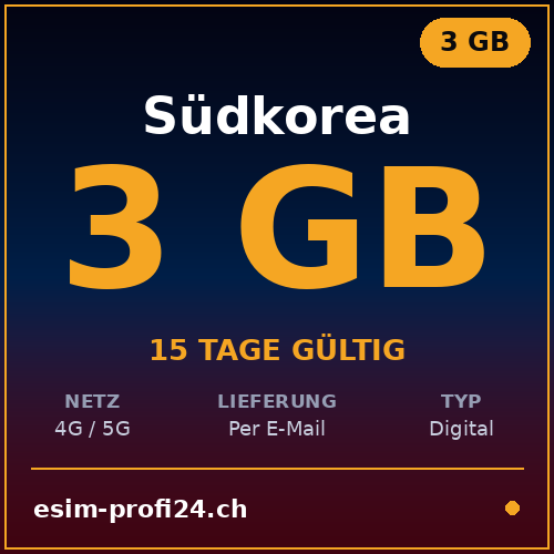 eSIM South Korea – 3 GB / 15 days — eSIM Datenpaket kaufen, sofort per E-Mail | eSIMProfi24