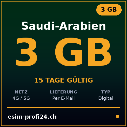 eSIM Saudi Arabia – 3 GB / 15 days — eSIM Datenpaket kaufen, sofort per E-Mail | eSIMProfi24