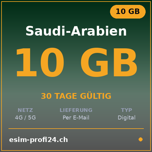 eSIM Arabia Saudita – 10 GB / 30 giorni — eSIM Datenpaket kaufen, sofort per E-Mail | eSIMProfi24