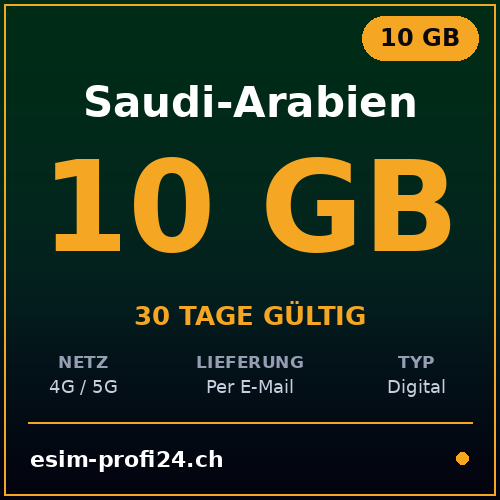 eSIM Arabie saoudite – 10 Go / 30 jours — eSIM Datenpaket kaufen, sofort per E-Mail | eSIMProfi24