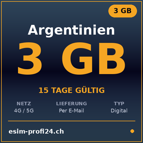 eSIM Argentina – 3 GB / 15 days — eSIM Datenpaket kaufen, sofort per E-Mail | eSIMProfi24