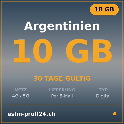 eSIM Argentina – 10 GB / 30 giorni — eSIM Datenpaket kaufen, sofort per E-Mail | eSIMProfi24