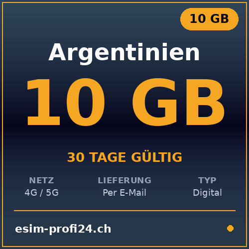 eSIM Argentinien – 10 GB / 30 Tage — eSIM Datenpaket kaufen, sofort per E-Mail | eSIMProfi24