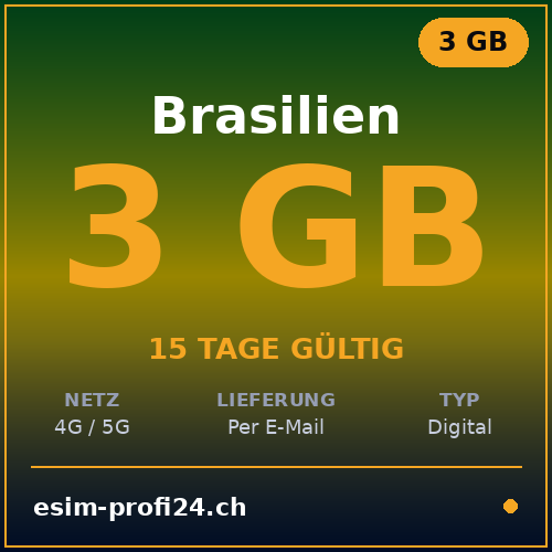 eSIM Brésil – 3 Go / 15 jours — eSIM Datenpaket kaufen, sofort per E-Mail | eSIMProfi24