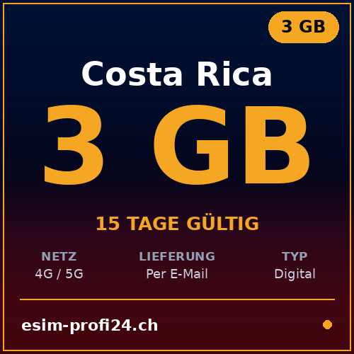eSIM Costa Rica – 3 GB / 15 Tage — eSIM Datenpaket kaufen, sofort per E-Mail | eSIMProfi24