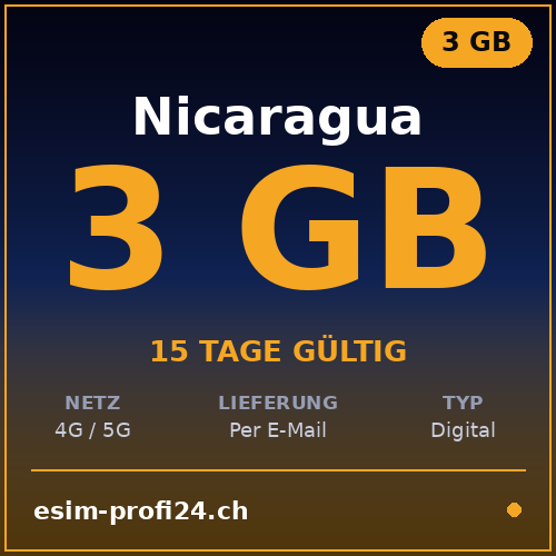 eSIM Nicaragua – 3 Go / 15 jours — eSIM Datenpaket kaufen, sofort per E-Mail | eSIMProfi24