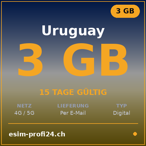 eSIM Uruguay – 3 GB / 15 giorni — eSIM Datenpaket kaufen, sofort per E-Mail | eSIMProfi24