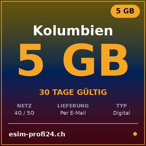 eSIM Colombia – 5 GB / 30 giorni — eSIM Datenpaket kaufen, sofort per E-Mail | eSIMProfi24