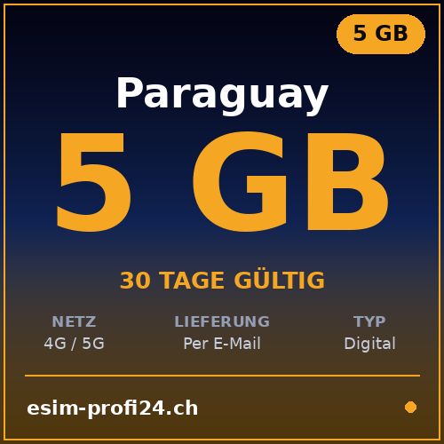 eSIM Paraguay – 5 Go / 30 jours — eSIM Datenpaket kaufen, sofort per E-Mail | eSIMProfi24