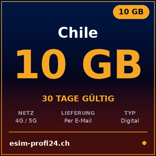eSIM Chile – 10 GB / 30 Tage — eSIM Datenpaket kaufen, sofort per E-Mail | eSIMProfi24