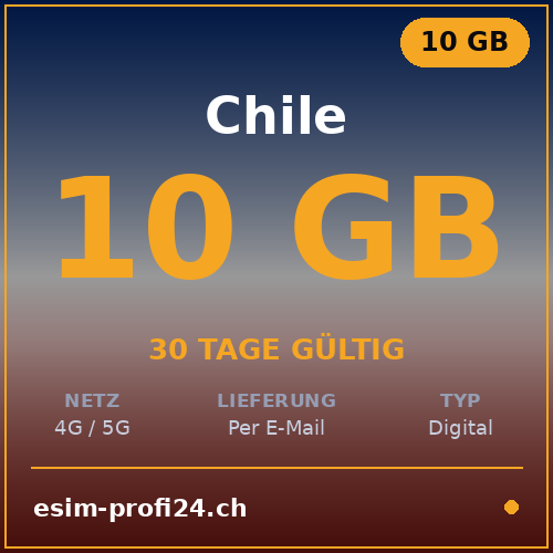 eSIM Cile – 10 GB / 30 giorni — eSIM Datenpaket kaufen, sofort per E-Mail | eSIMProfi24