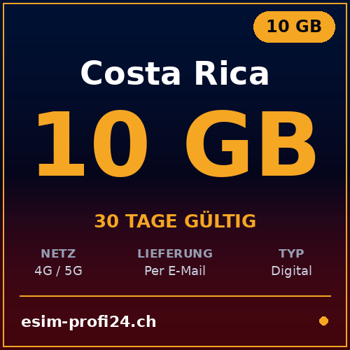 eSIM Costa Rica – 10 GB / 30 Tage — eSIM Datenpaket kaufen, sofort per E-Mail | eSIMProfi24