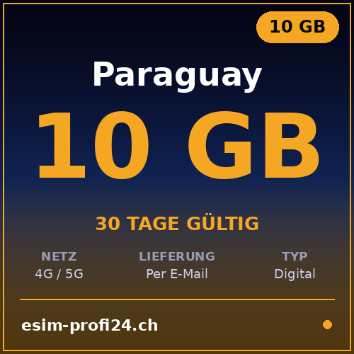 eSIM Paraguay – 10 GB / 30 giorni — eSIM Datenpaket kaufen, sofort per E-Mail | eSIMProfi24