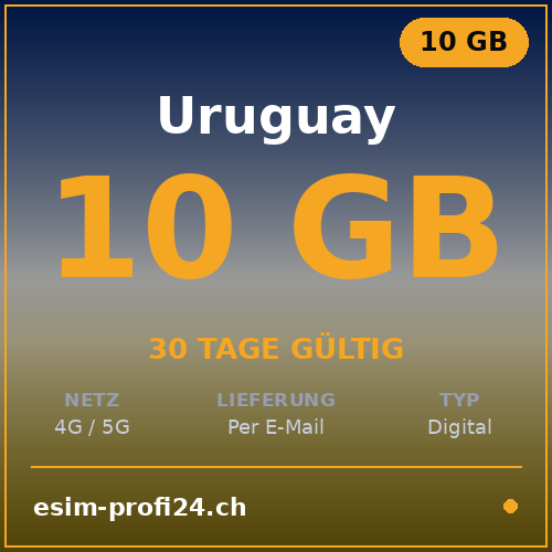 eSIM Uruguay – 10 GB / 30 giorni — eSIM Datenpaket kaufen, sofort per E-Mail | eSIMProfi24
