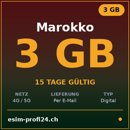 eSIM Maroc – 3 Go / 15 jours — eSIM Datenpaket kaufen, sofort per E-Mail | eSIMProfi24