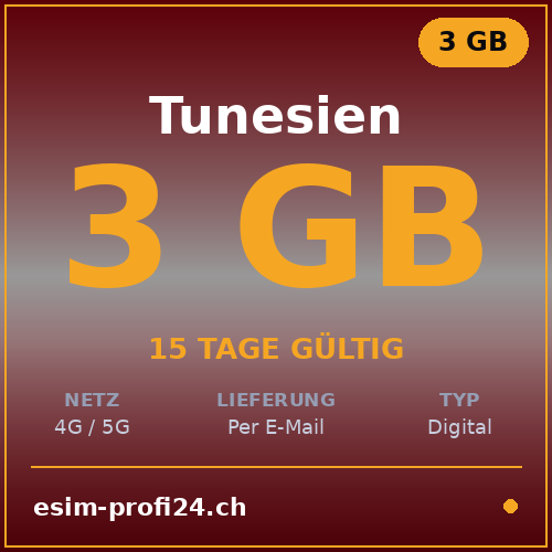 eSIM Tunisie – 3 Go / 15 jours — eSIM Datenpaket kaufen, sofort per E-Mail | eSIMProfi24