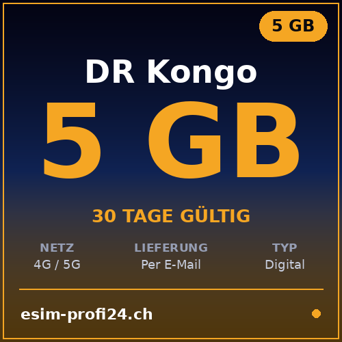 eSIM RD Congo – 5 Go / 30 jours — eSIM Datenpaket kaufen, sofort per E-Mail | eSIMProfi24