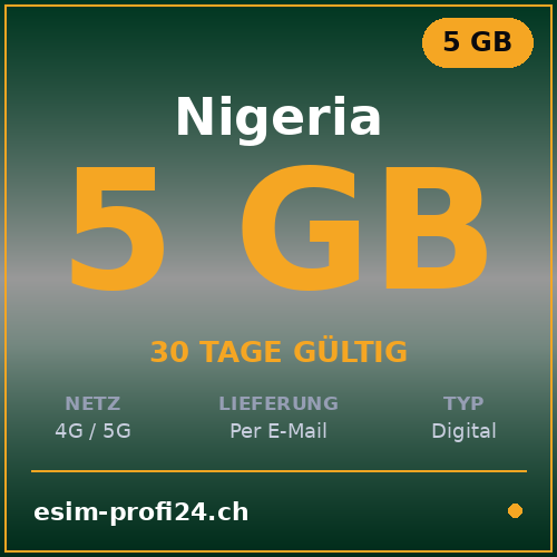 eSIM Nigeria – 5 GB / 30 days — eSIM Datenpaket kaufen, sofort per E-Mail | eSIMProfi24