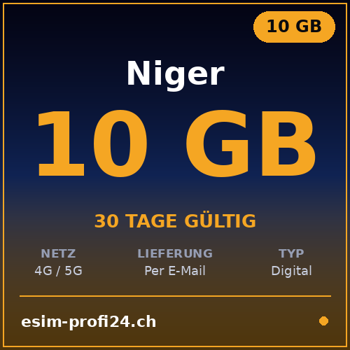 eSIM Niger – 10 GB / 30 Tage — eSIM Datenpaket kaufen, sofort per E-Mail | eSIMProfi24