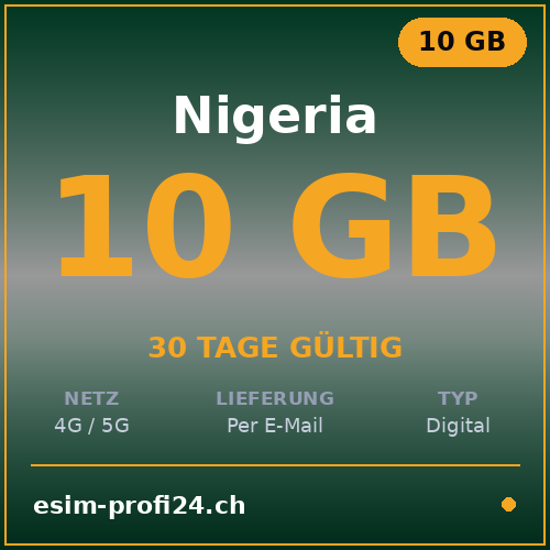 eSIM Nigeria – 10 GB / 30 days — eSIM Datenpaket kaufen, sofort per E-Mail | eSIMProfi24