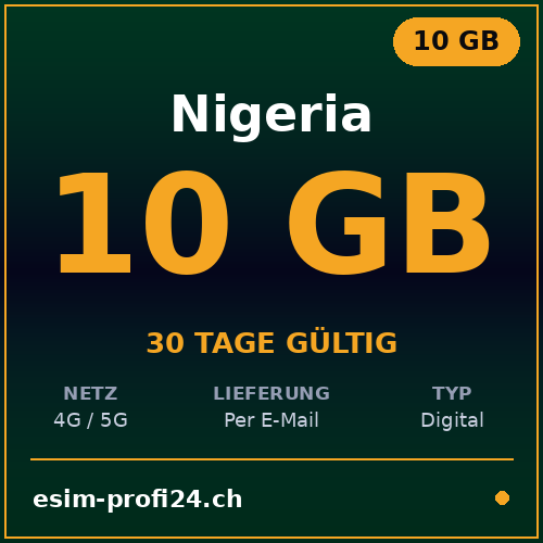 eSIM Nigeria – 10 Go / 30 jours — eSIM Datenpaket kaufen, sofort per E-Mail | eSIMProfi24