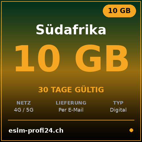 eSIM Südafrika – 10 GB / 30 Tage — eSIM Datenpaket kaufen, sofort per E-Mail | eSIMProfi24