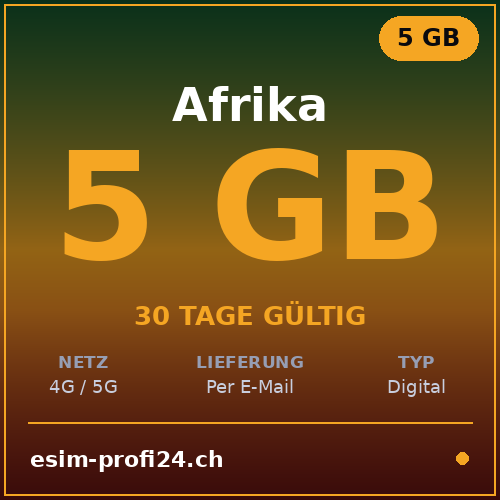 eSIM Afrika – 5 GB / 30 Tage — eSIM Datenpaket kaufen, sofort per E-Mail | eSIMProfi24