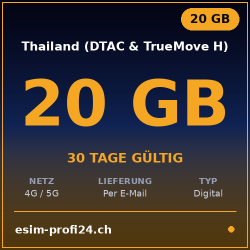 eSIM Thailandia (DTAC & TrueMove H) – 20 GB / 30 giorni