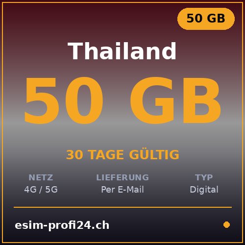 eSIM Thaïlande – 50 Go / 30 jours — eSIM Datenpaket kaufen, sofort per E-Mail | eSIMProfi24