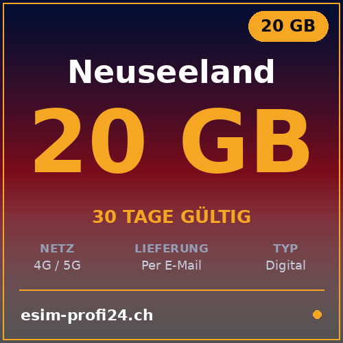 eSIM Nouvelle-Zélande – 20 Go / 30 jours