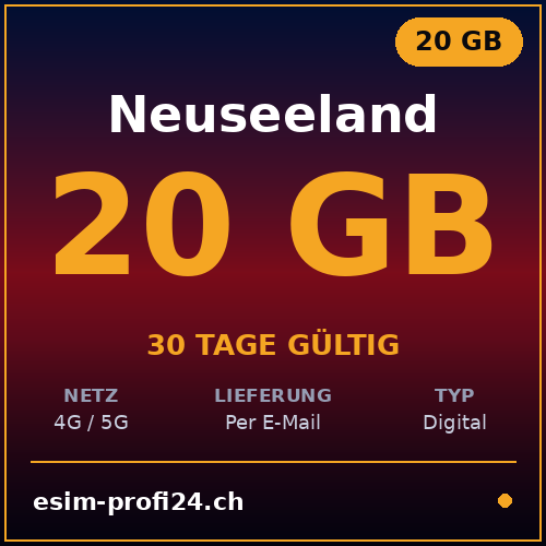 eSIM Nouvelle-Zélande – 20 Go / 30 jours — eSIM Datenpaket kaufen, sofort per E-Mail | eSIMProfi24