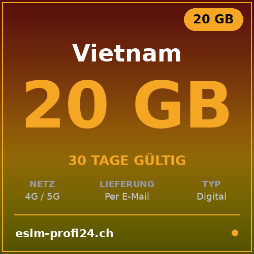 eSIM Vietnam – 20 GB / 30 giorni — eSIM Datenpaket kaufen, sofort per E-Mail | eSIMProfi24