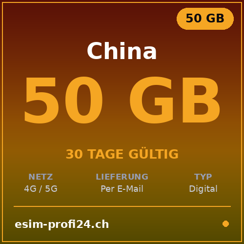 eSIM Cina – 50 GB / 30 giorni — eSIM Datenpaket kaufen, sofort per E-Mail | eSIMProfi24