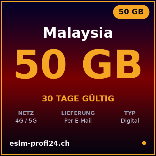 eSIM Malaysia – 50 GB / 30 giorni — eSIM Datenpaket kaufen, sofort per E-Mail | eSIMProfi24