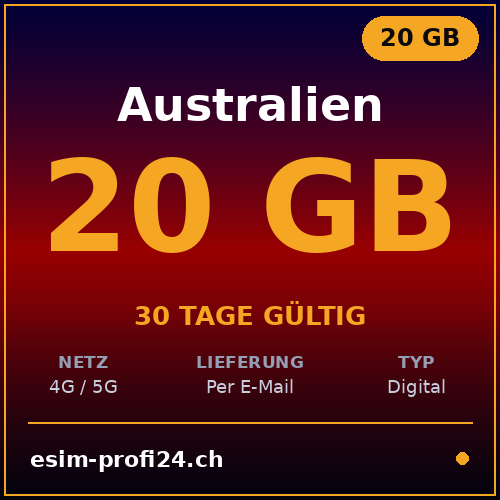 eSIM Australia – 20 GB / 30 days — eSIM Datenpaket kaufen, sofort per E-Mail | eSIMProfi24