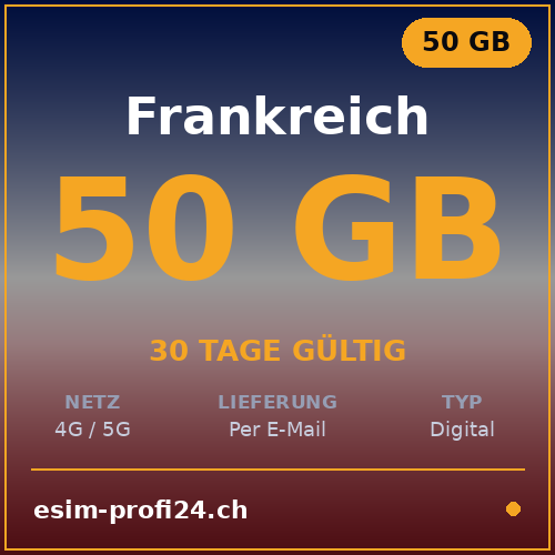 eSIM Francia – 50 GB / 30 giorni — eSIM Datenpaket kaufen, sofort per E-Mail | eSIMProfi24