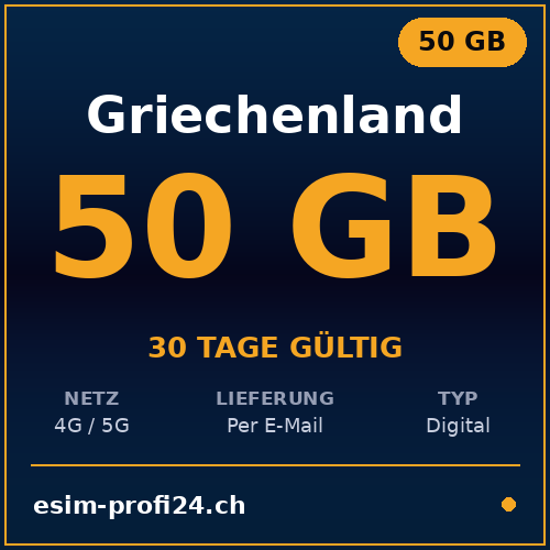 eSIM Grecia – 50 GB / 30 giorni — eSIM Datenpaket kaufen, sofort per E-Mail | eSIMProfi24