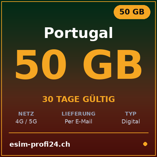 eSIM Portogallo – 50 GB / 30 giorni — eSIM Datenpaket kaufen, sofort per E-Mail | eSIMProfi24