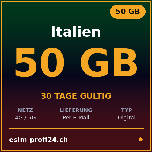 eSIM Italia – 50 GB / 30 giorni — eSIM Datenpaket kaufen, sofort per E-Mail | eSIMProfi24