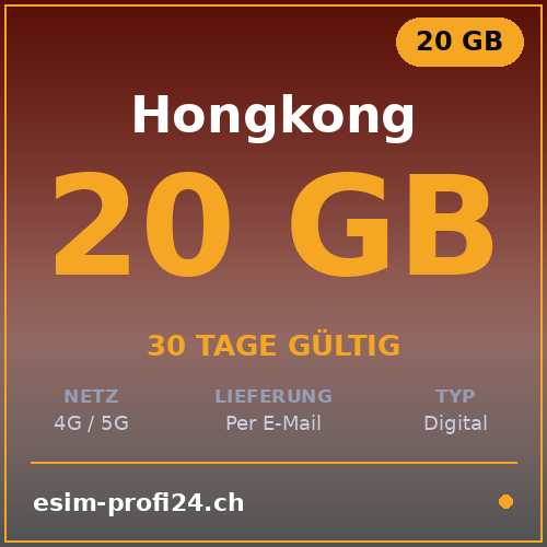 eSIM Hong Kong – 20 GB / 30 giorni — eSIM Datenpaket kaufen, sofort per E-Mail | eSIMProfi24