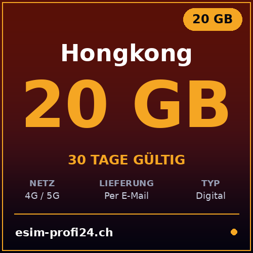 eSIM Hong Kong – 20 GB / 30 giorni — eSIM Datenpaket kaufen, sofort per E-Mail | eSIMProfi24