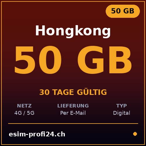 eSIM Hong Kong – 50 GB / 30 giorni — eSIM Datenpaket kaufen, sofort per E-Mail | eSIMProfi24