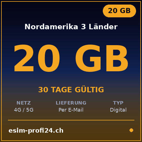 eSIM America del Nord 3 paesi – 20 GB / 30 giorni — eSIM Datenpaket kaufen, sofort per E-Mail | eSIMProfi24