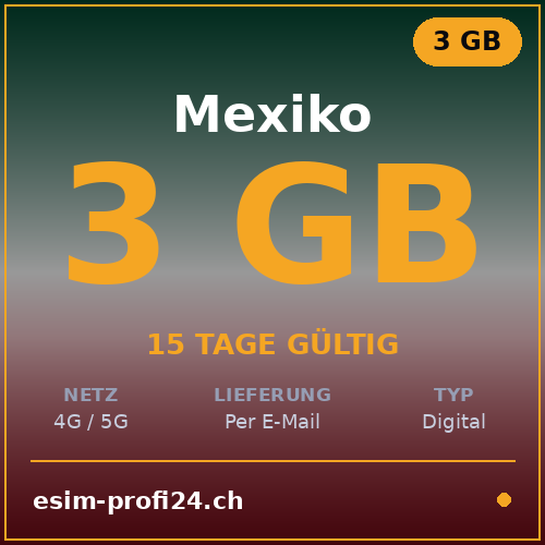 eSIM Mexique – 3 Go / 15 jours — eSIM Datenpaket kaufen, sofort per E-Mail | eSIMProfi24