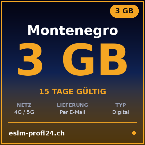 eSIM Monténégro – 3 Go / 15 jours — eSIM Datenpaket kaufen, sofort per E-Mail | eSIMProfi24