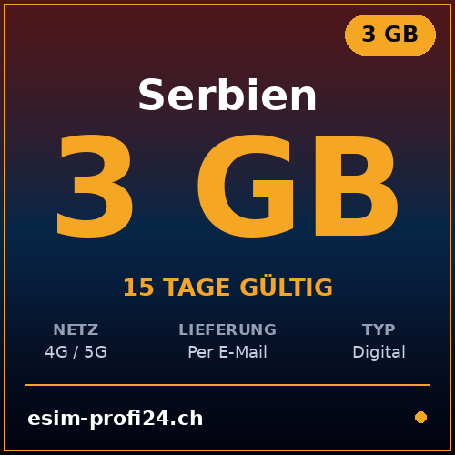 eSIM Serbia – 3 GB / 15 days — eSIM Datenpaket kaufen, sofort per E-Mail | eSIMProfi24