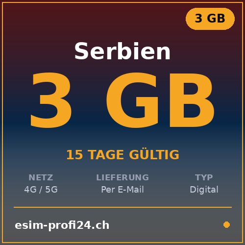 eSIM Serbien – 3 GB / 15 Tage — eSIM Datenpaket kaufen, sofort per E-Mail | eSIMProfi24